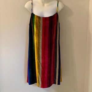 Milly Rainbow Stripe Velvet Slip Dress